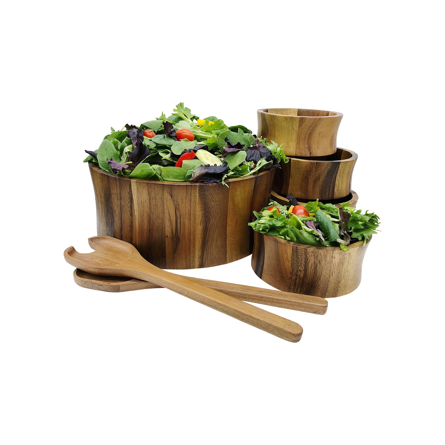7 Piece - Large Salad Bowl with Servers and 4 Individuals 10" x 4"