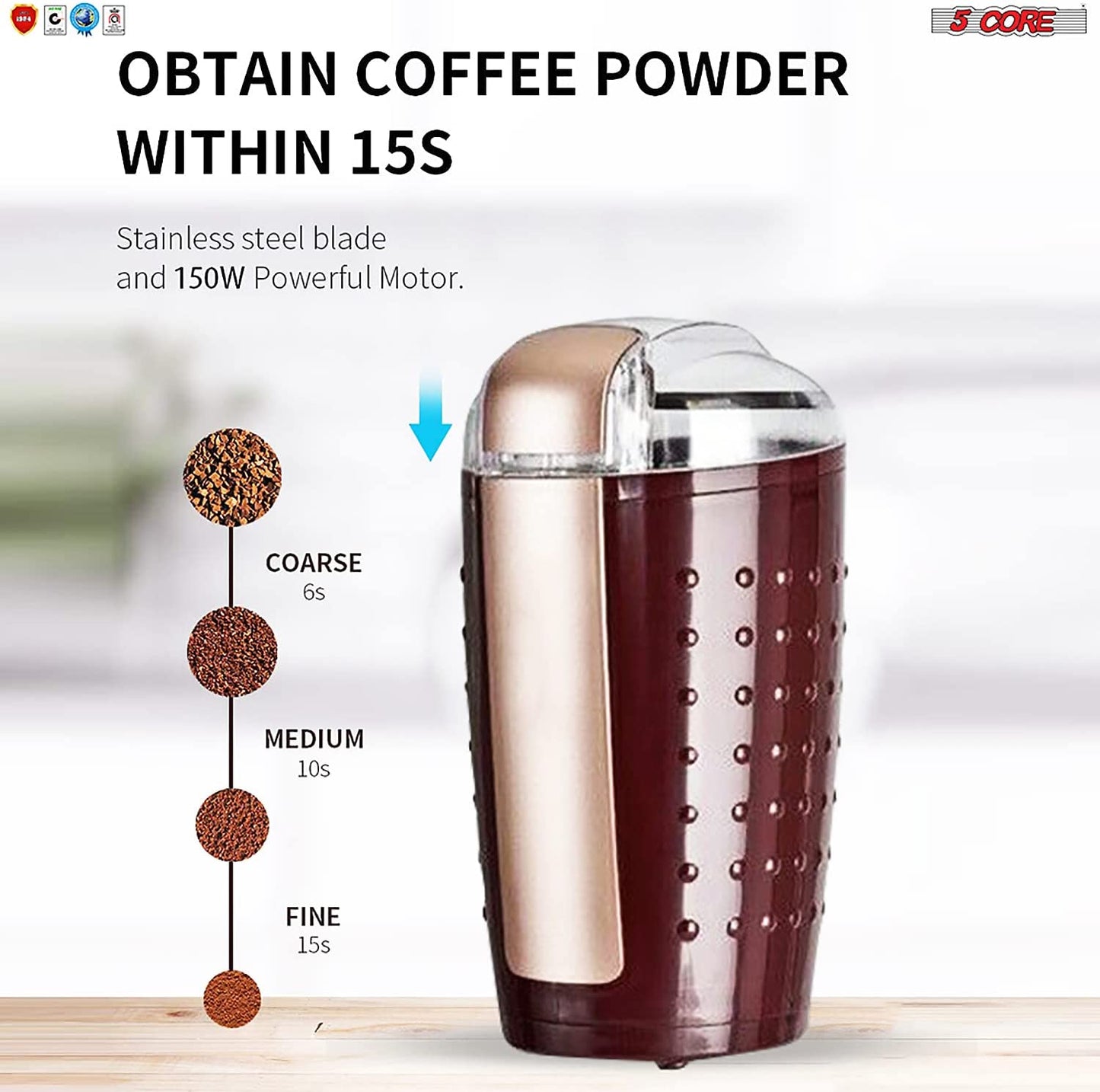 5 Core Coffee Grinder 2Pcs 85 Gram Capacity 150W Electric Bean Spice