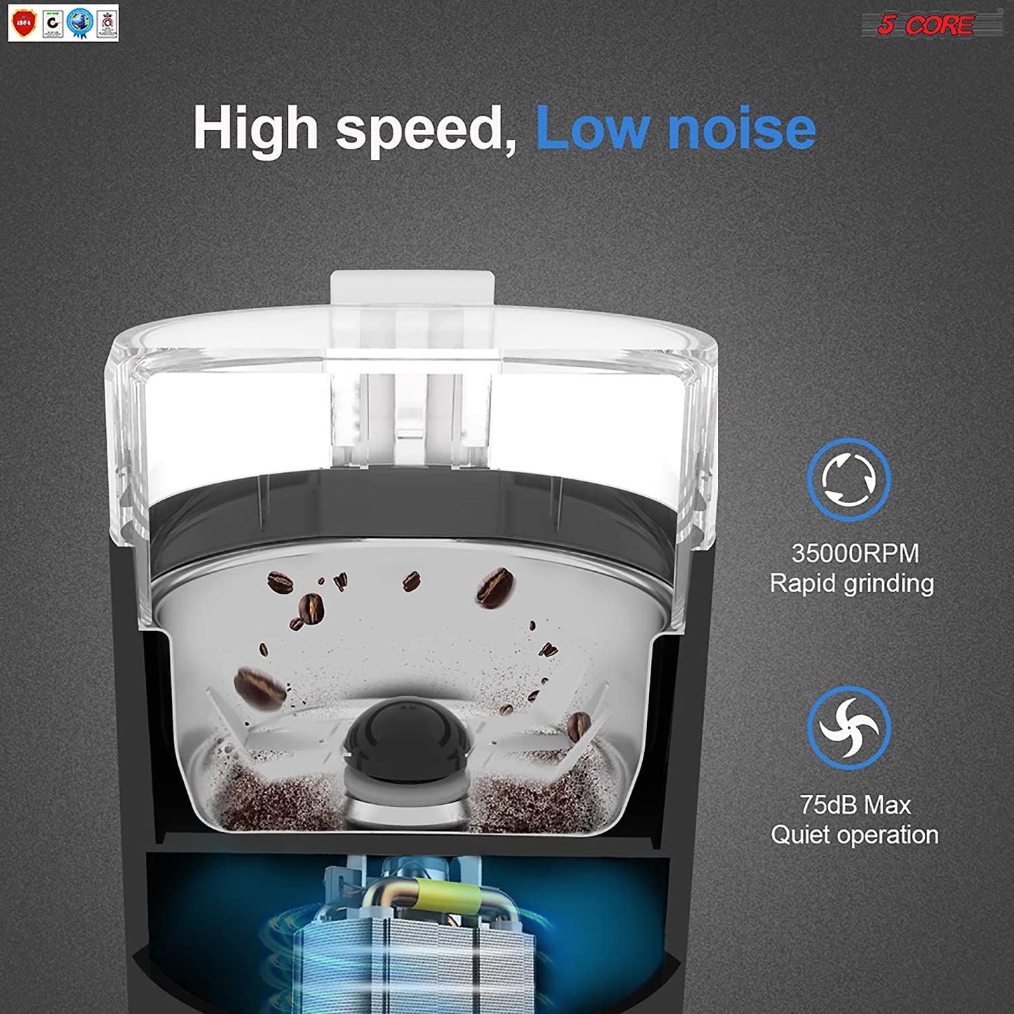 5 Core Coffee Grinder 2Pcs 85 Gram Capacity 150W Electric Bean Spice