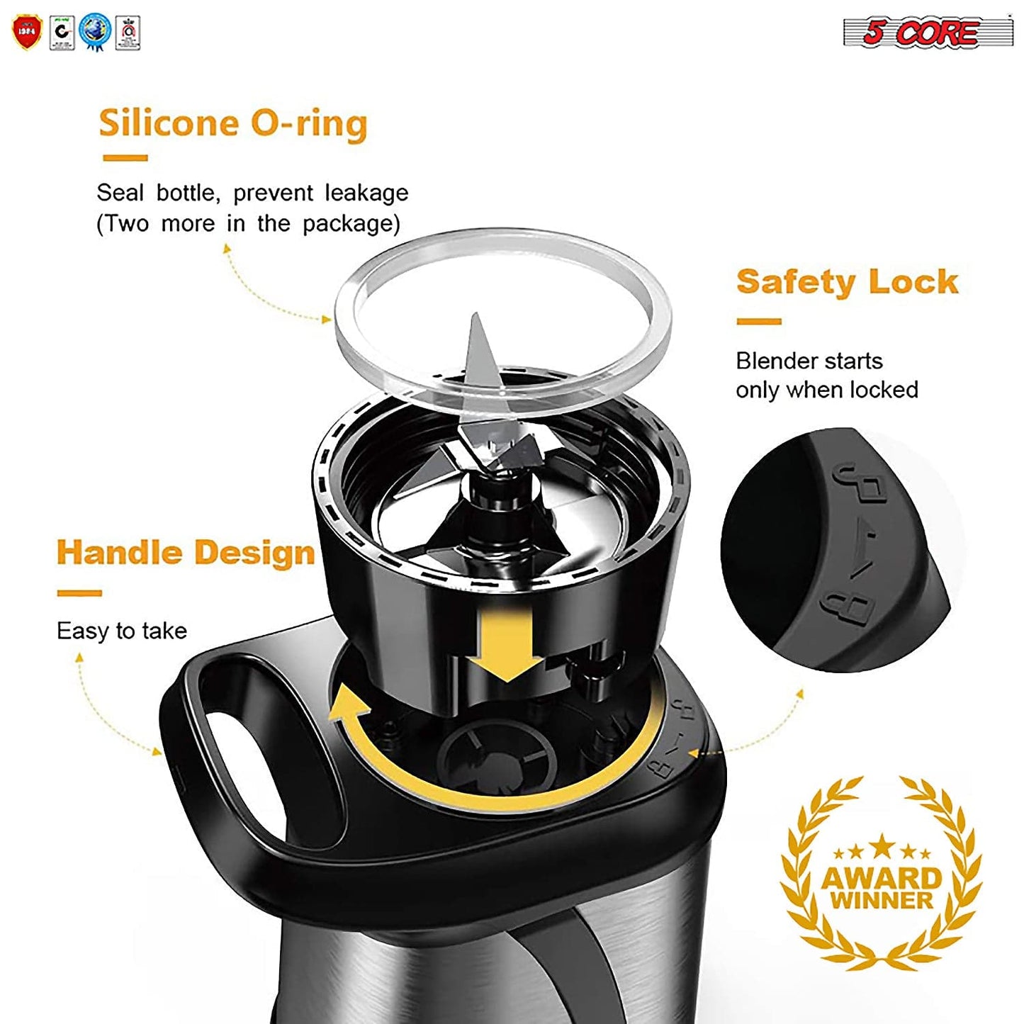 5 Core Portable Blenders For Kitchen 20 Oz Capacity 300W Personal