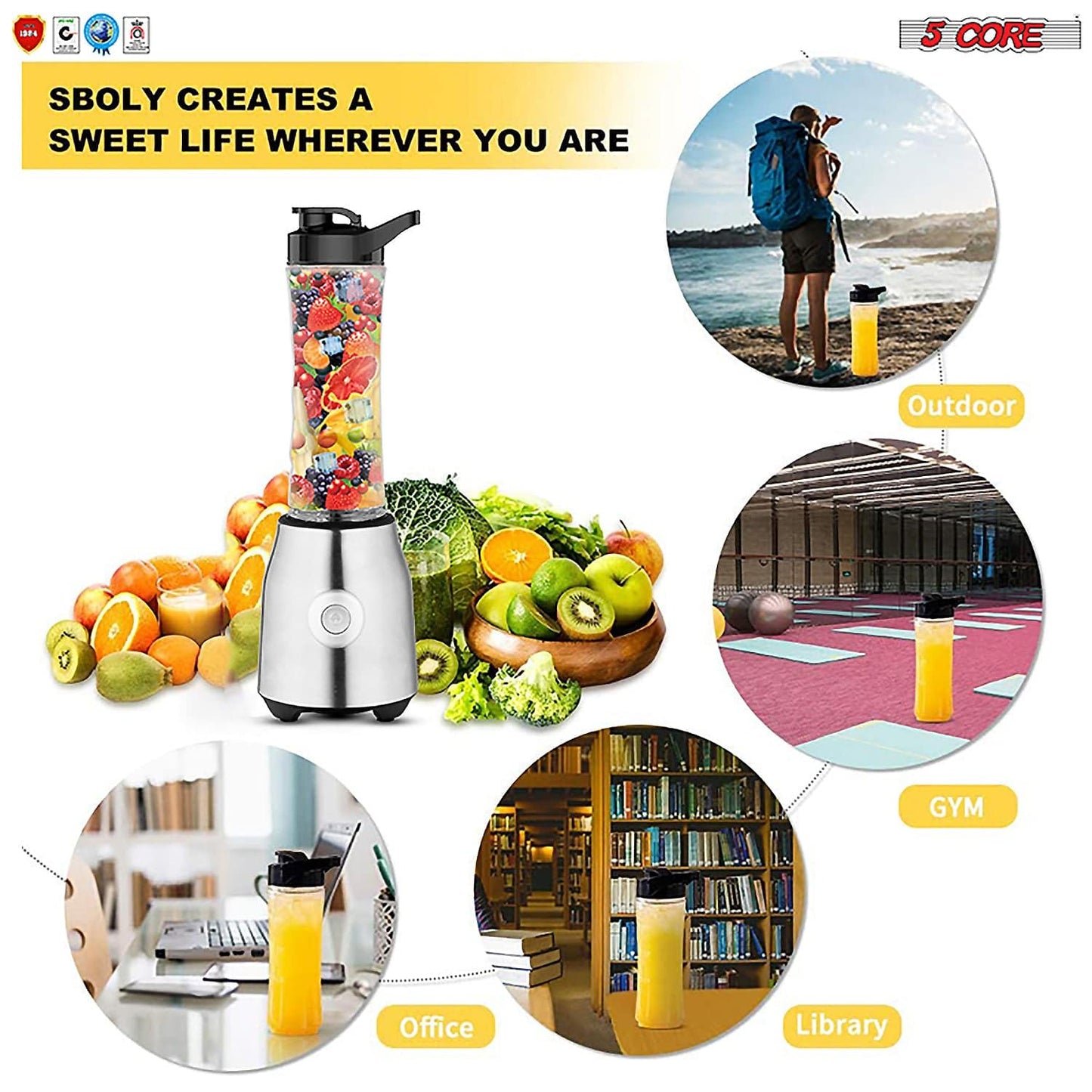 5 Core Portable Blenders For Kitchen 20 Oz Capacity 300W Personal