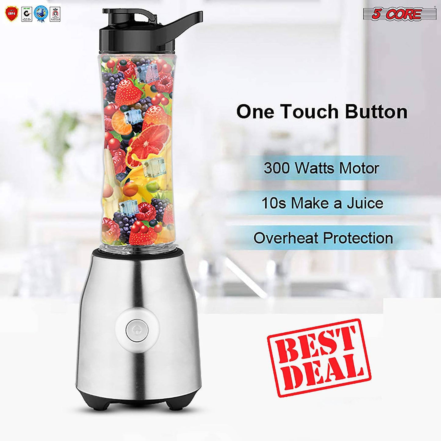 5 Core Portable Blenders For Kitchen 20 Oz Capacity 300W Personal