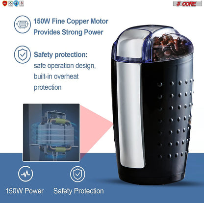 5 Core Coffee Grinder 2Pcs 85 Gram Capacity 150W Electric Bean Spice