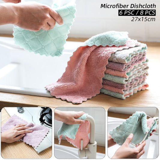 6/8pcs Double-sided Oil-proof Cleaning Cloth Thick