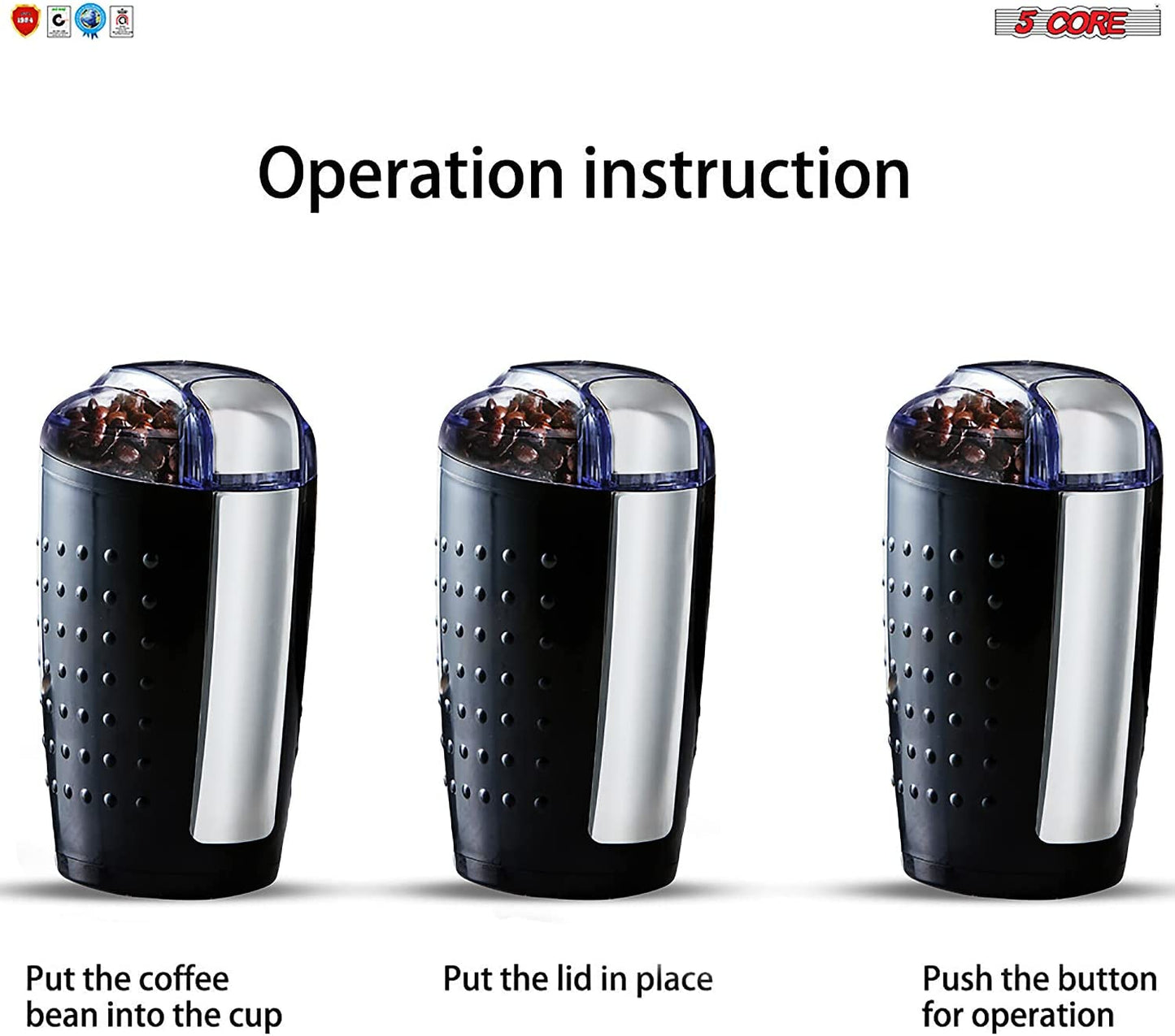 5 Core Coffee Grinder 2Pcs 85 Gram Capacity 150W Electric Bean Spice