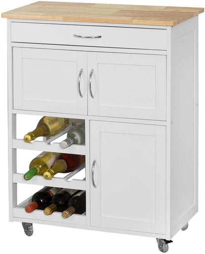 VIKUS Kitchen Trolley with Wine Racks, Portable Workbench and Serving