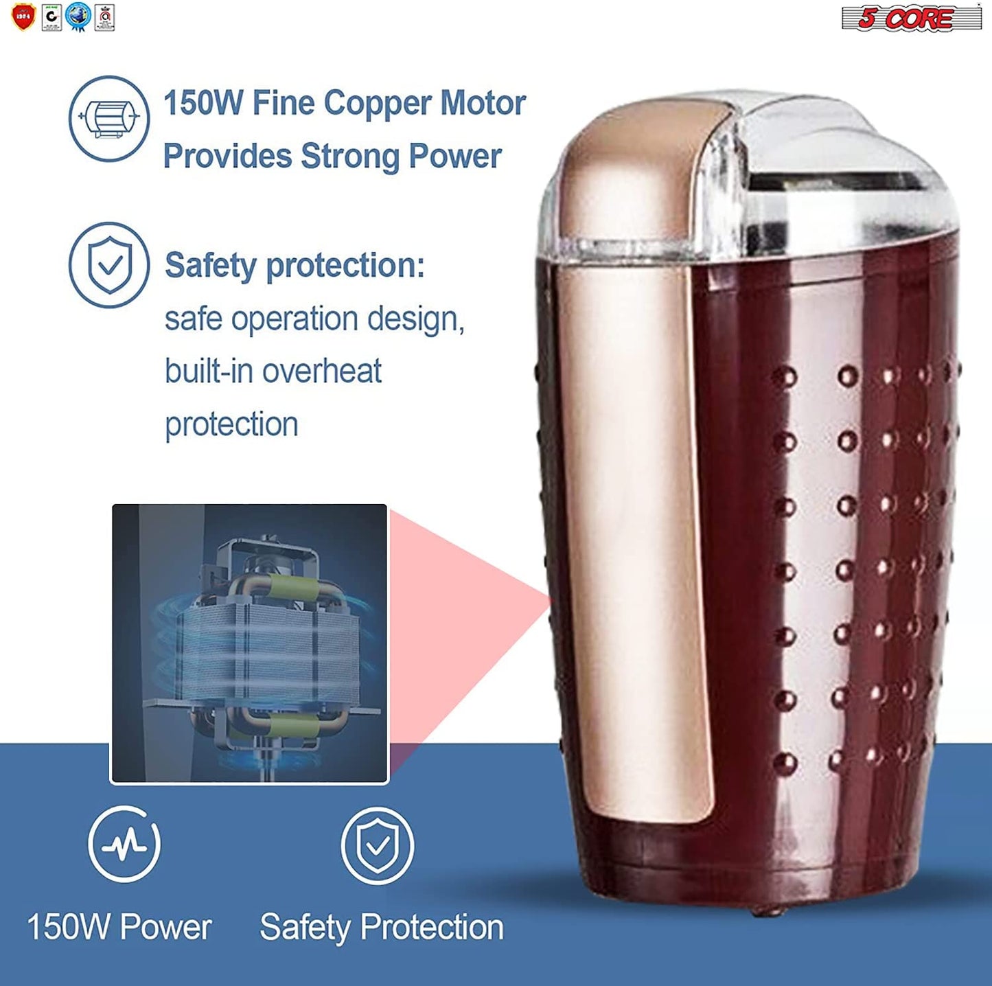 5 Core Coffee Grinder 2Pcs 85 Gram Capacity 150W Electric Bean Spice