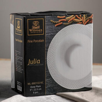 White Porcelain Deep Plate With Embossed Wide Rim 9" inch | For soup,