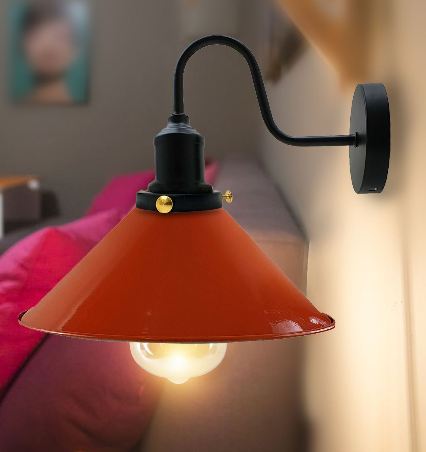 Vintage Industrial Swan Neck Wall Light Indoor Sconce Metal Cone Shape