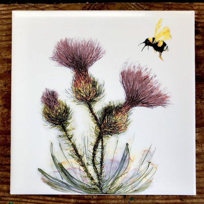 Thistle and Honeybee Ceramic Tiles : Indoor and Outdoor Use