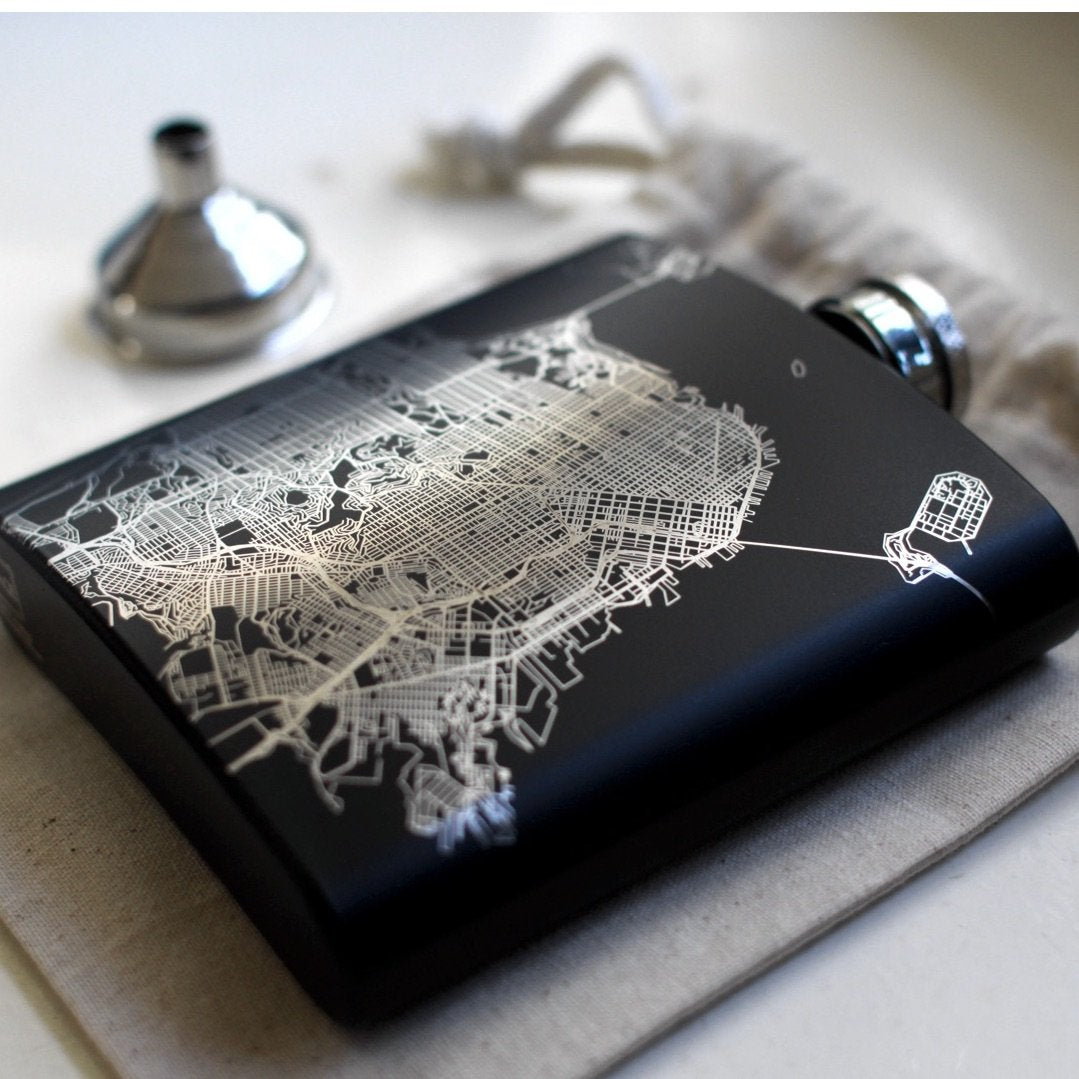 Mount Hood - Oregon Map Hip Flask in Matte Black