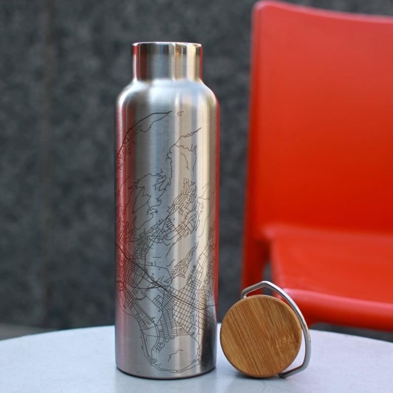 Mount Rainier - Washington Map Bottle with Bamboo Top