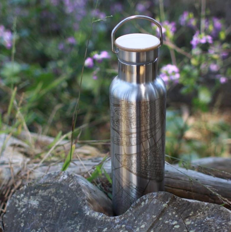 Mount Rainier - Washington Map Bottle with Bamboo Top