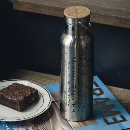 Mount Rainier - Washington Map Bottle with Bamboo Top