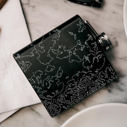 Yellowstone National Park - Wyoming Map Hip Flask in Matte Black